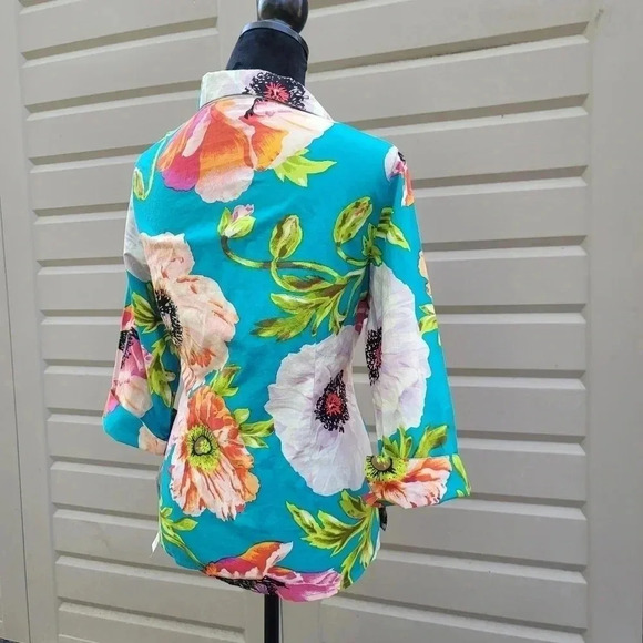 Rene Derhy Cotton Floral Blouse Button Shirt Womens Colorful Medium Beaded - Picture 3 of 11